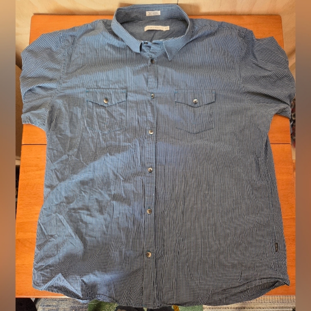 Calvin Klein Men's XL Blue Check Button-Up Shirt‎ | Long Sleeve Cotton